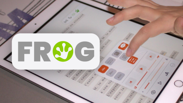 Photo utilisation du format de livre frog adapté aux dys sur tablette.